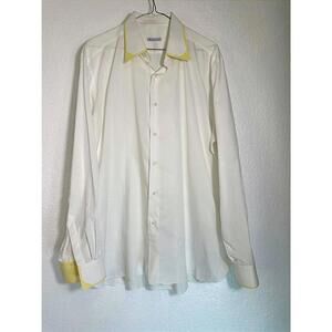 Brioni Men’s 43/17 White Yellow Trim Dress Shirt Italian Luxury Corpcore Office